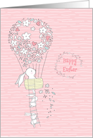 Easter Bunny in Hot Air Balloon of Flowers Pink card