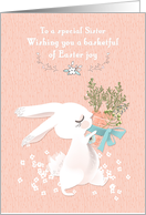 For Sister Easter Bunny with Basket of Carrots Peach card