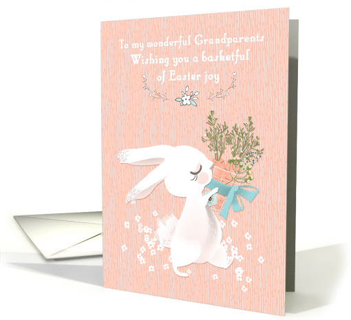 For Grandarents Easter Bunny with Basket of Carrots Peach card