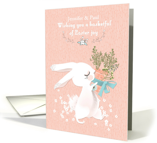 Customized Easter Bunny with Basket of Carrots Peach card (1514604)