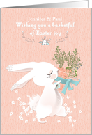 Customized Easter Bunny with Basket of Carrots Peach card