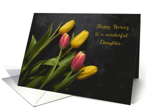 For Daughter Happy Norooz with Pink and Yellow Tulips card (1515426)