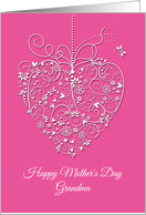 Mother’s Day for Grandma White Filigree Heart on Pink card