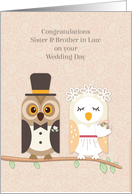 Sister & Brother in Law Congratulations Wedding Day Owl Bride & Groom card