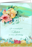 Sister Birthday Elegant Watercolor Floral card
