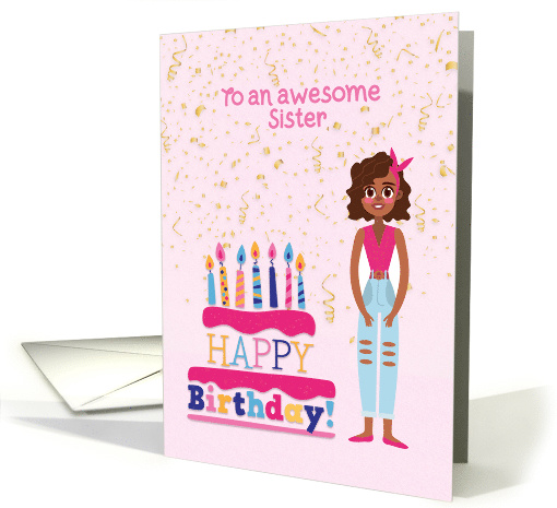 Sister Birthday with Cake African American Girl card (1530714)