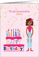 Customize Birthday African American Girl with Cake card