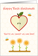 Rosh Hashanah Heart Apple, Bees and Flowers card