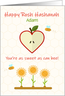 Personalized Rosh Hashanah Heart Apple, Bees and Flowers card