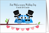 Gay Uncles Wedding Day Congratulations Two Owls with Hearts Banner card