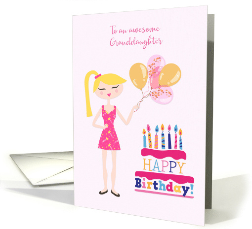 Birthday for Adult Granddaughter with Cake and Balloons card (1532340)