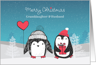 Granddaughter & Husband Winter Penguin Couple Merry Christmas card