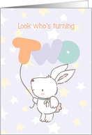 Birthday Turning Two with Rabbit and Balloon card