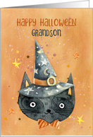 For Grandson Halloween Black Cat card