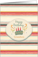 Birthday for Grandson Masculine Stripes with Cake card