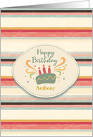 Customized Birthday Colorful Stripes with Cake card