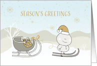 Cute Snowman on Skis with Sled Winter Scene Season’s Greetings card