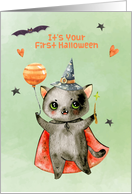 First Halloween Cute Black Cat Witch card