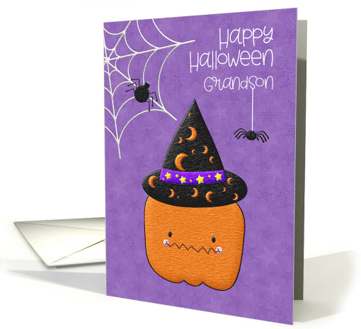 Halloween for Grandson Pumpkin and Spiders card (1542736)