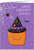 Halloween for Grandson Pumpkin and Spiders card