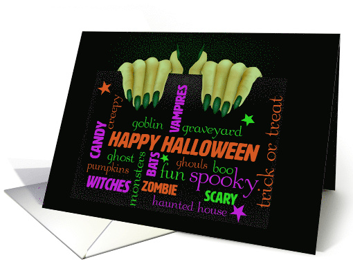 Halloween Word Cloud with Witch's Hand card (1546018)