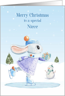 For Niece Christmas Ice Skating Rabbit with Gift card