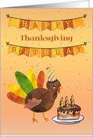 Thanksgiving Birthday with Turkey and Cake card