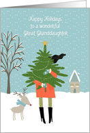 For Adult Granddaughter Woman with Christmas Tree and Reindeer card