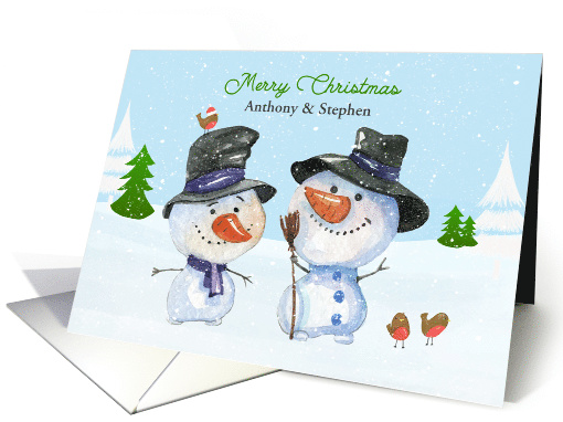 Customize for Gay Male Couple Christmas Snowmen card (1549226)