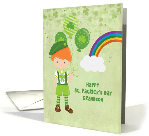 For Grandson St. Patrick's Day Boy with Balloons card (1558962)