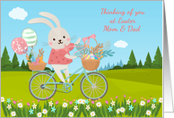 For Mom and Dad Easter Bunny On Bicycle in Spring card