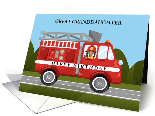 Customize for Girl Great Granddaughter Firetruck Birthday card