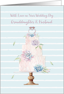 For Granddaughter & Husband Wedding Cake with Succulent Decor card