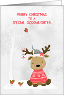 For Goddaughter Christmas Reindeer with Birds Snow Scene card