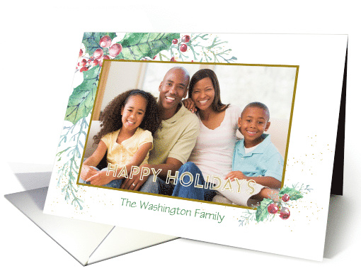 Watercolor Holly Springs Happy Holidays Photo card (1579606)