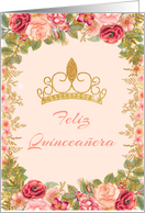 Quinceanera 15th Birthday Blush Floral Border with Crown card