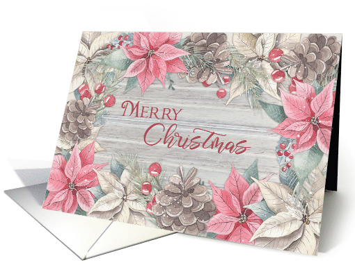 Merry Christmas Pink Poinsettia and Pine Cone Border card (1582562)