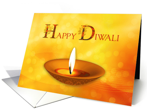 Clay Diya for Diwali with Festive Golden Background card (1583696)