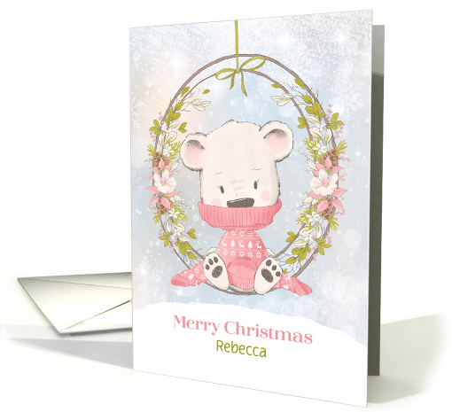 Customize for Girl Sweet Winter Bear with Wreath card (1589484)