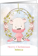 Customize for Girl Sweet Winter Bear with Wreath card
