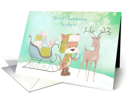 For Nephew Winter Fox with Sled and Reindeer card (1589762)
