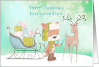 For a Special Boy Winter Fox with Sled and Reindeer card