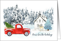 Homey Winter Scene with Red Truck card