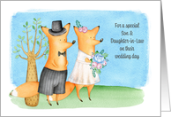 For Son & Daughter in Law Whimsical Wedding Day Foxes card