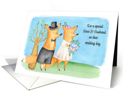 For Niece and Husband Whimsical Wedding Day Foxes card (1593058)