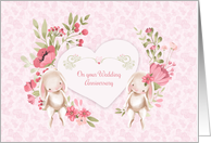 Wedding Anniversary Congratulations with Bunnies and Flowers card