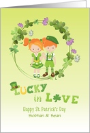 Customized St. Patricks Day Clover Wreath and Cute Couple card