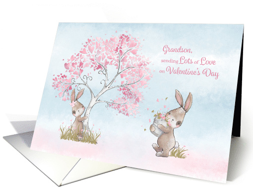 Grandson Valentines Day with Bunnies & Tree with Hearts card (1599568)