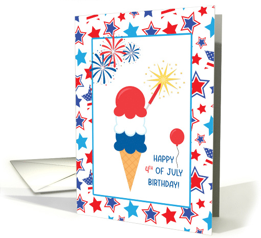 July 4th Holiday Birthday with Ice Cream Cone & Stars card (1601626)