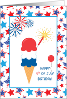July 4th Holiday Birthday with Ice Cream Cone & Stars card
